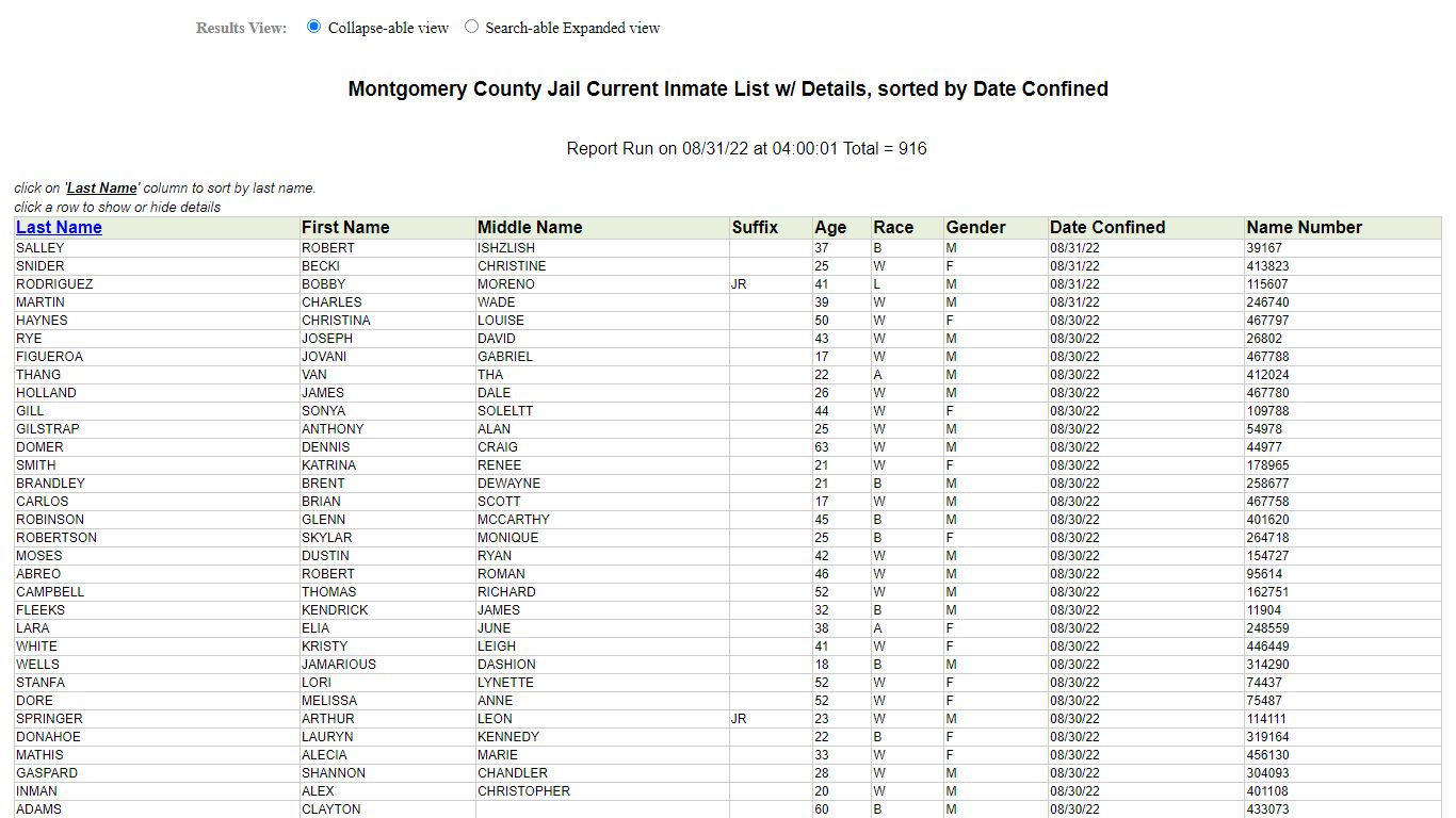 Jail Roster - Montgomery County, Texas